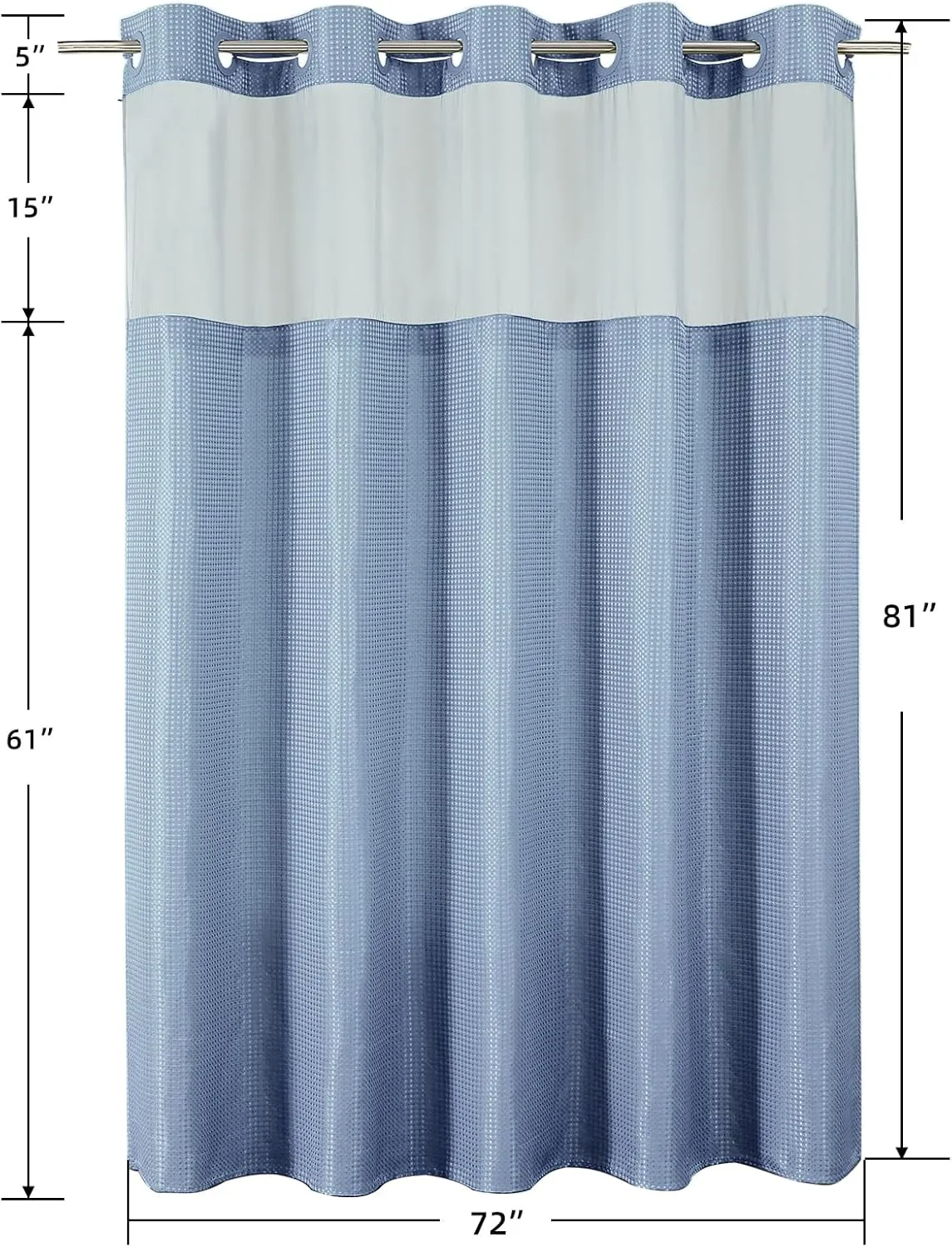 No Hook Shower Curtain with Snap in Fabric Liner, Waffle Weave Heavy Duty Thick Shower Curtains with Mesh Top Window, Hotel Style Waterproof Bathroom Curtain Set, 72 x 81 Inch, Moonlight Blue