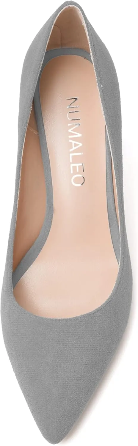 NUMALEO Womens Pointed Toe Cute Suede Slip On Solid Night Club Stiletto High Heel Pumps Shoes 3.3 Inch