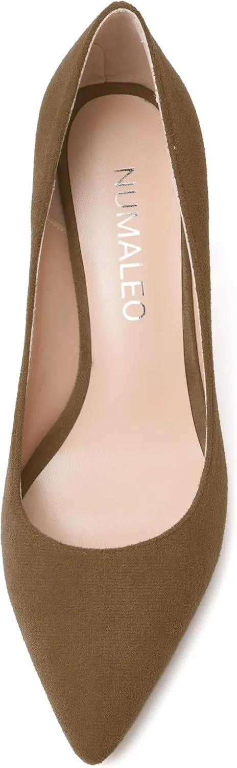 NUMALEO Womens Pointed Toe Cute Suede Slip On Solid Night Club Stiletto High Heel Pumps Shoes 3.3 Inch