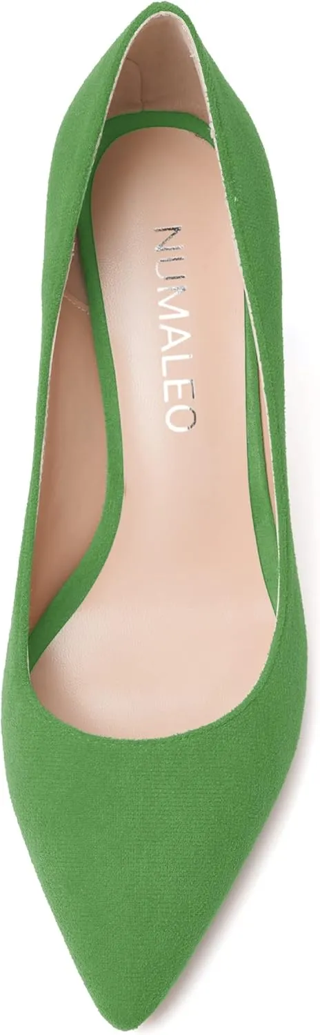 NUMALEO Womens Pointed Toe Cute Suede Slip On Solid Night Club Stiletto High Heel Pumps Shoes 3.3 Inch