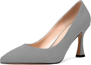 NUMALEO Womens Pointed Toe Cute Suede Slip On Solid Night Club Stiletto High Heel Pumps Shoes 3.3 Inch