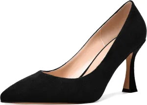 NUMALEO Womens Pointed Toe Cute Suede Slip On Solid Night Club Stiletto High Heel Pumps Shoes 3.3 Inch