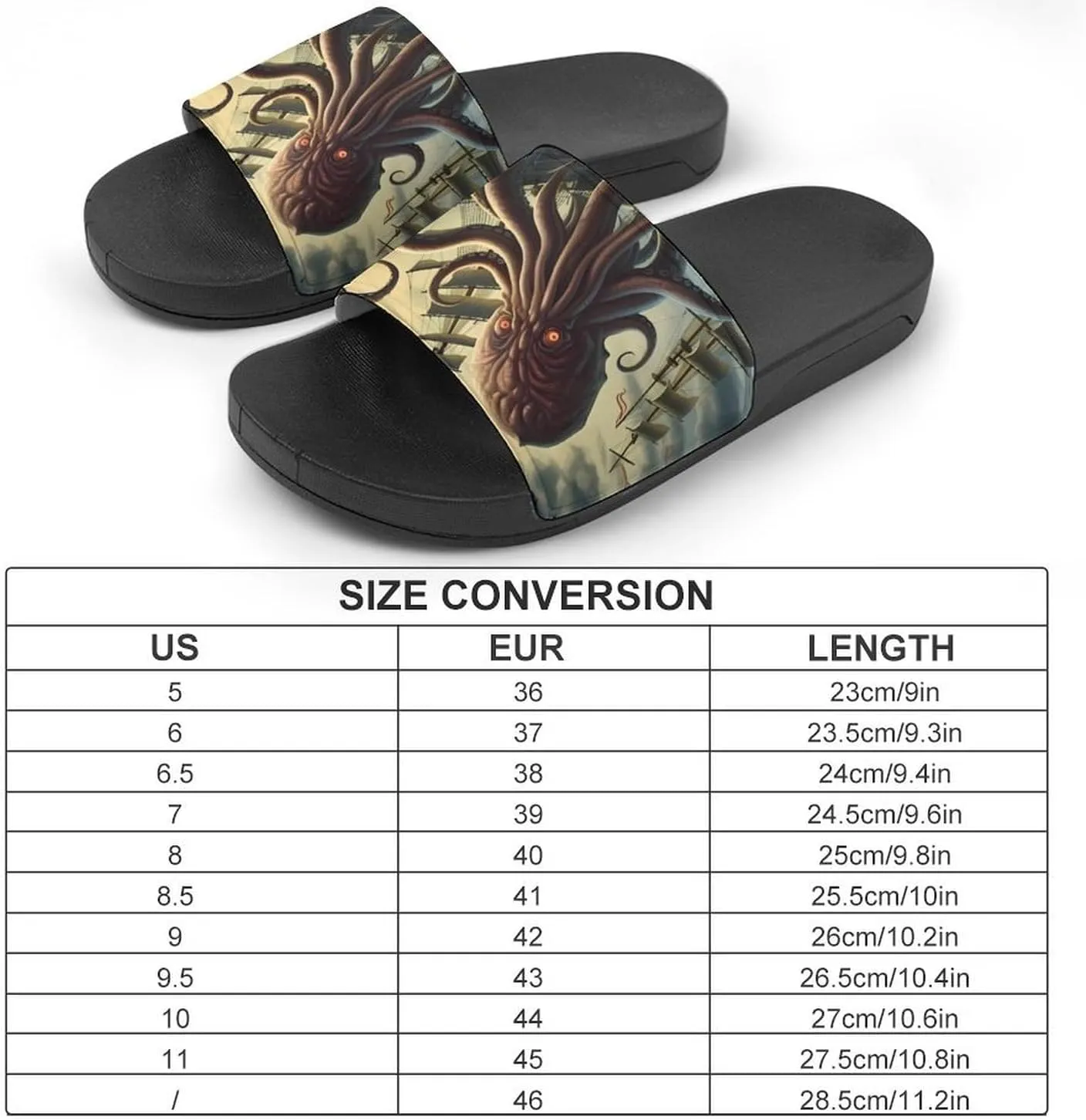 Octopus Monster Storm Waves and Sailors Ship Men's Slide Sandal Non Slip Shower Shoes Bathroom Slippers for Pool Beach