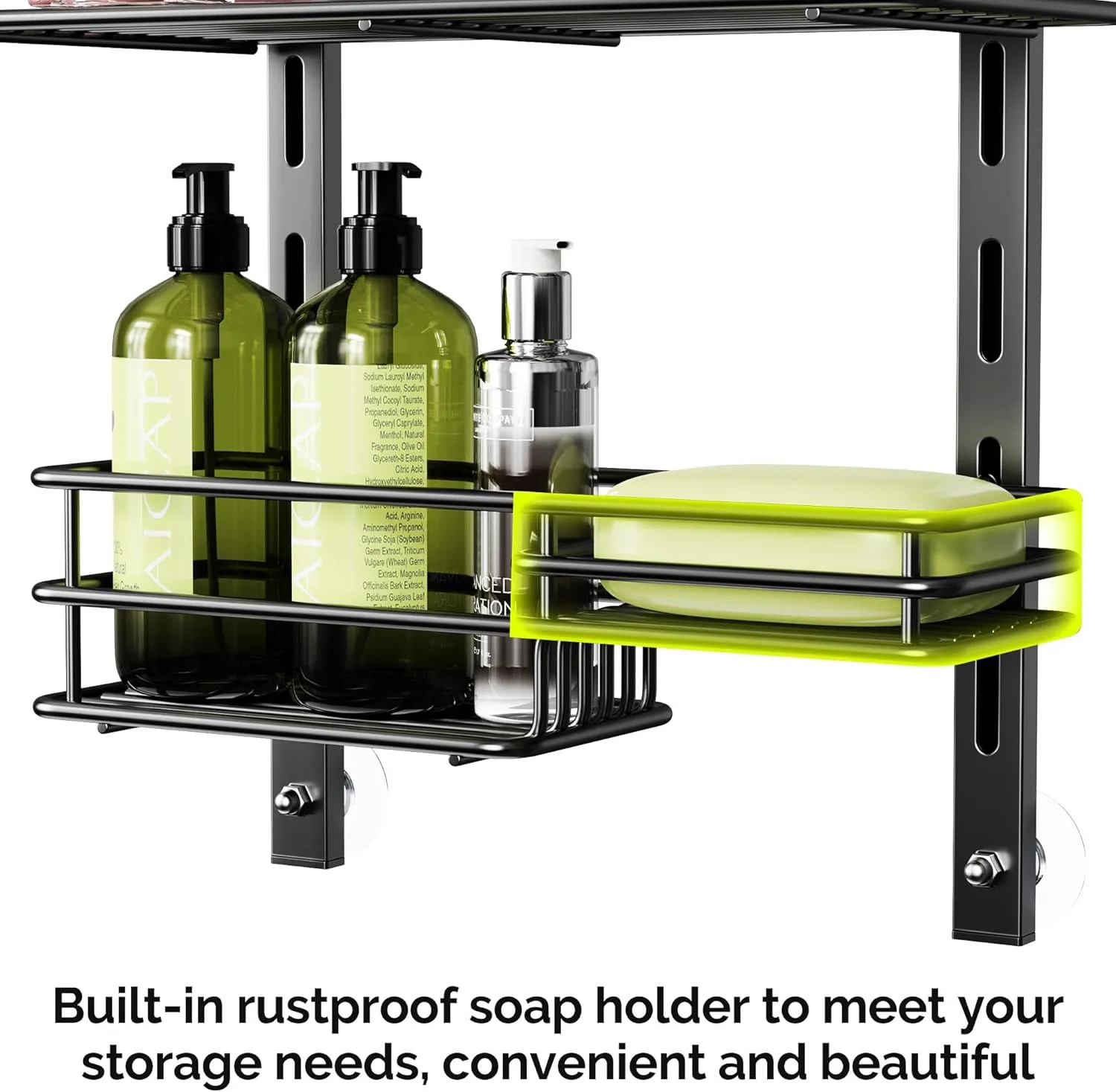 Orimade Over The Door Shower Caddy Adjustable 3 Tier Black,Bathroom Hanging Organizer Shelf Rustproof with 4 Hooks,Shower Basket with Soap Holder and Suction Cup