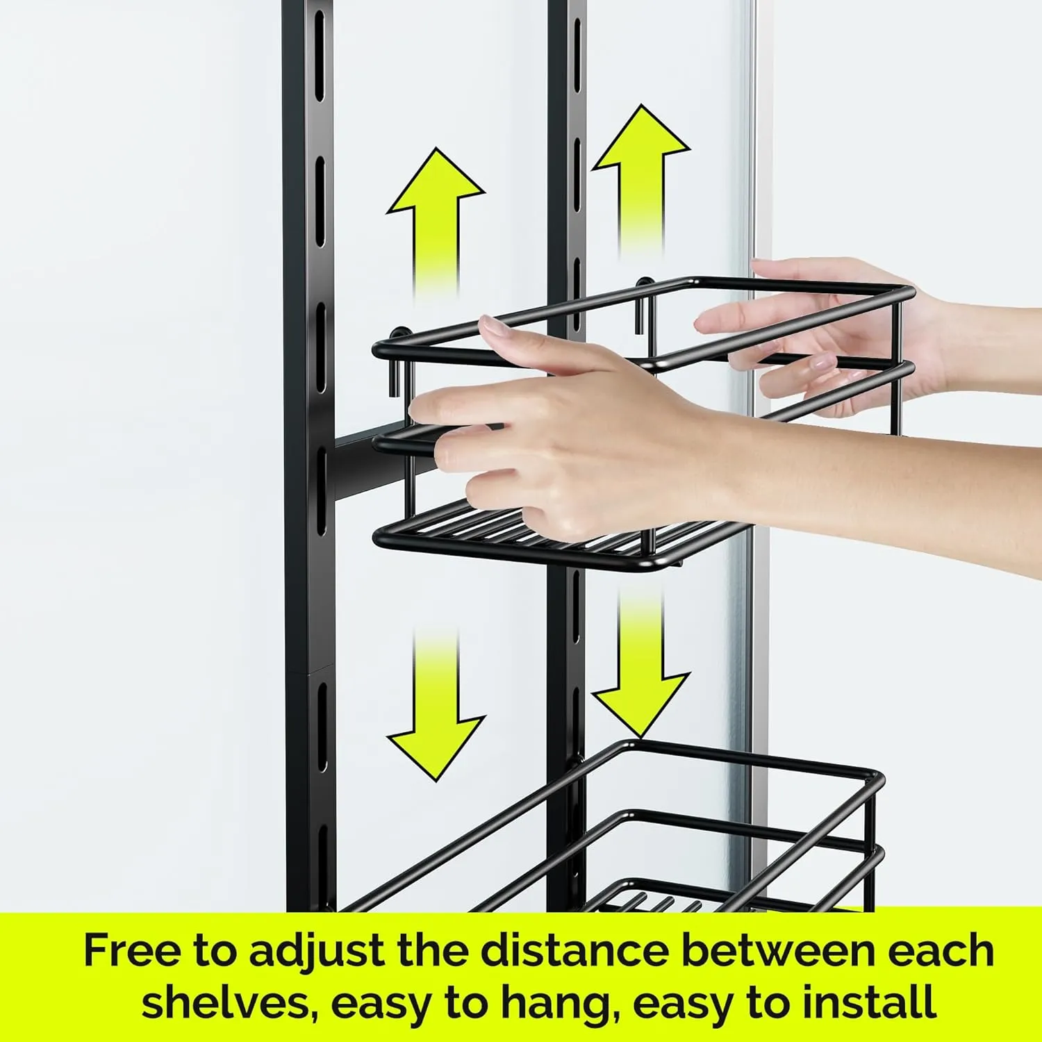 Orimade Over The Door Shower Caddy Adjustable 3 Tier Black,Bathroom Hanging Organizer Shelf Rustproof with 4 Hooks,Shower Basket with Soap Holder and Suction Cup