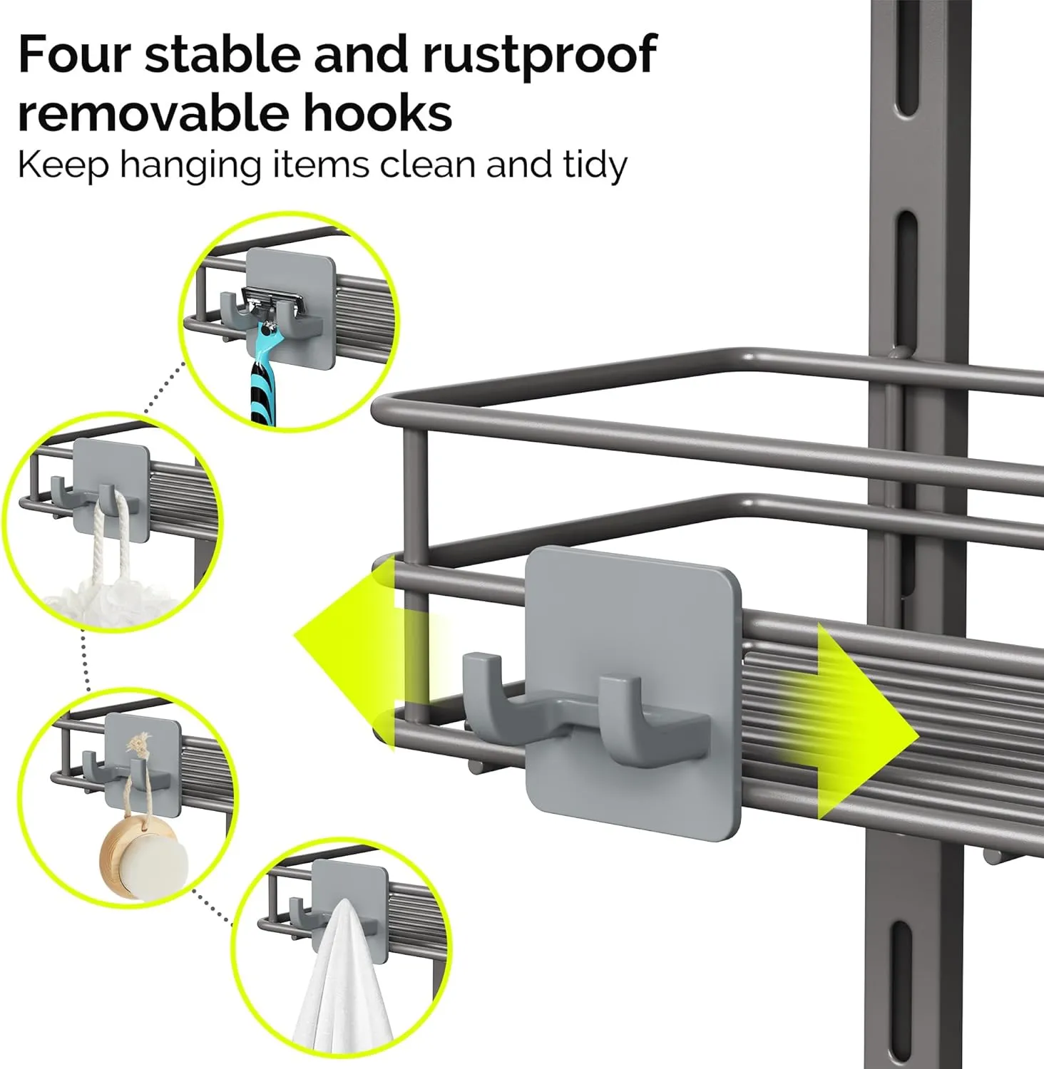 Orimade Over the Door Shower Caddy Adjustable 3 Tier Dark Grey,Bathroom Hanging Organizer Shelf Rustproof with 4 Hooks,Shower Basket with Soap Holder and Suction Cup