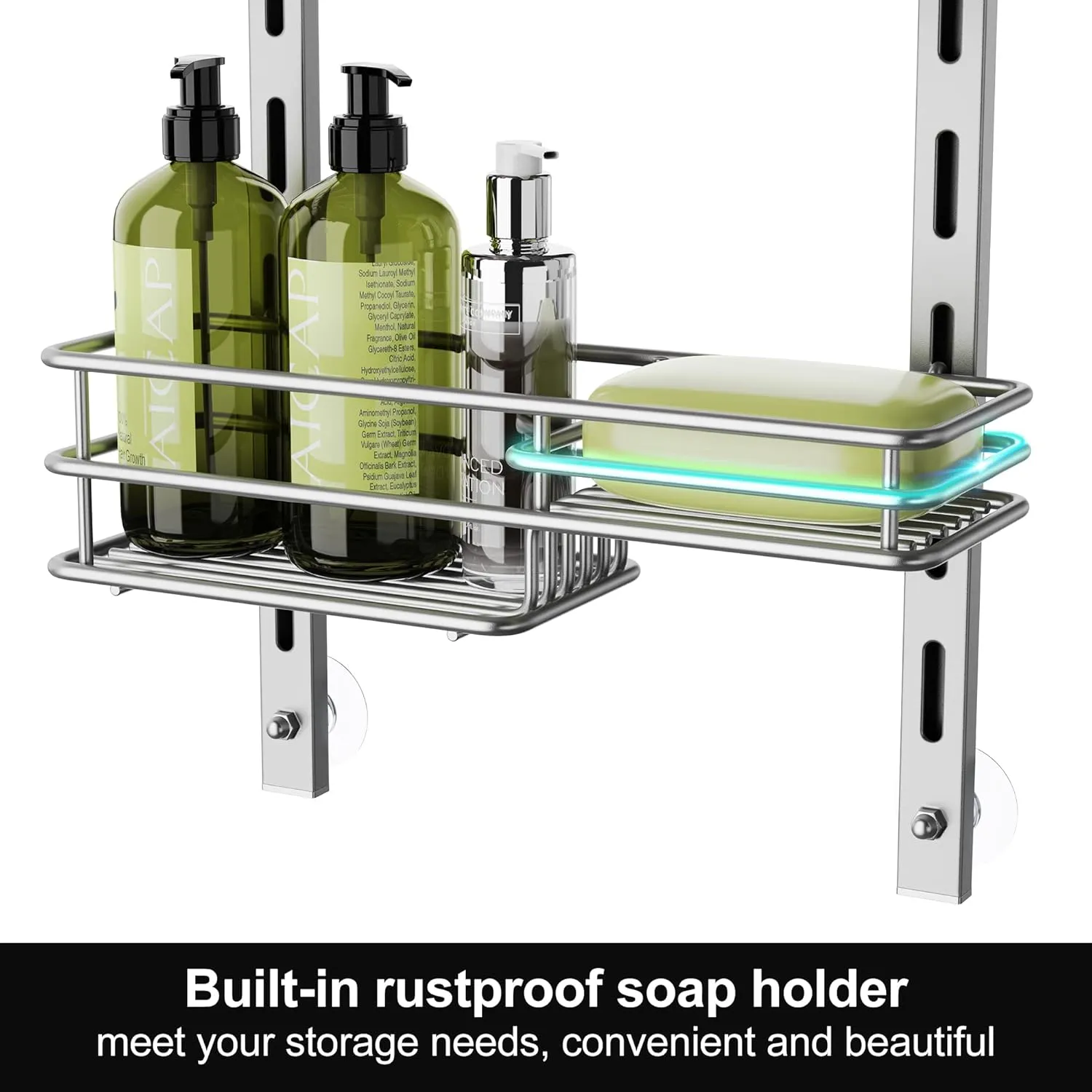 Orimade Over the Door Shower Caddy Adjustable 5 Tier Silver Grey,Bathroom Hanging Organizer Shelf Rustproof with 4 Hooks,Shower Basket with Soap Holder and Suction Cup