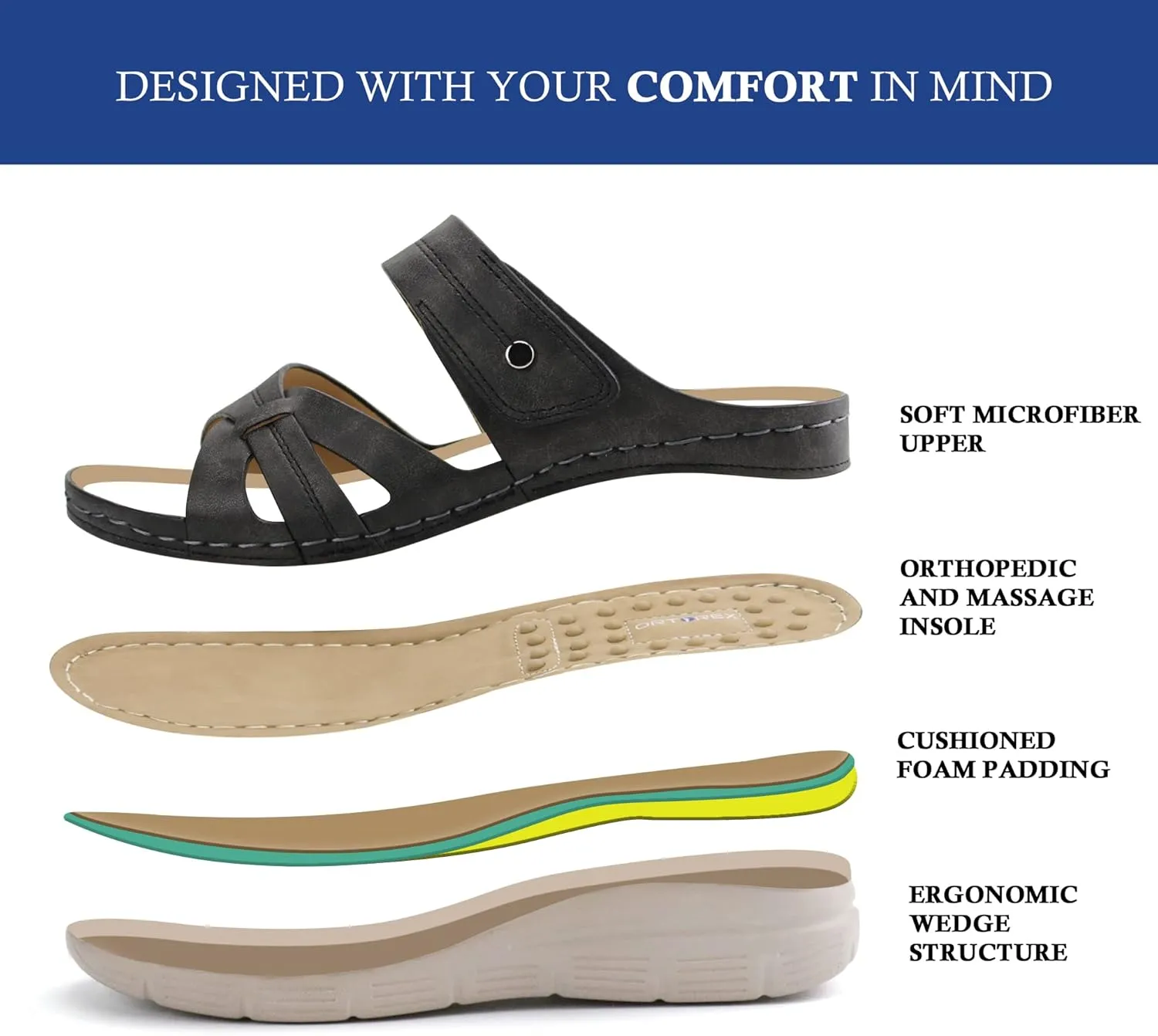 Ortho rest Women Orthotic Slides Comfortable Orthopedic Sandals Walking Sandals with Arch Support