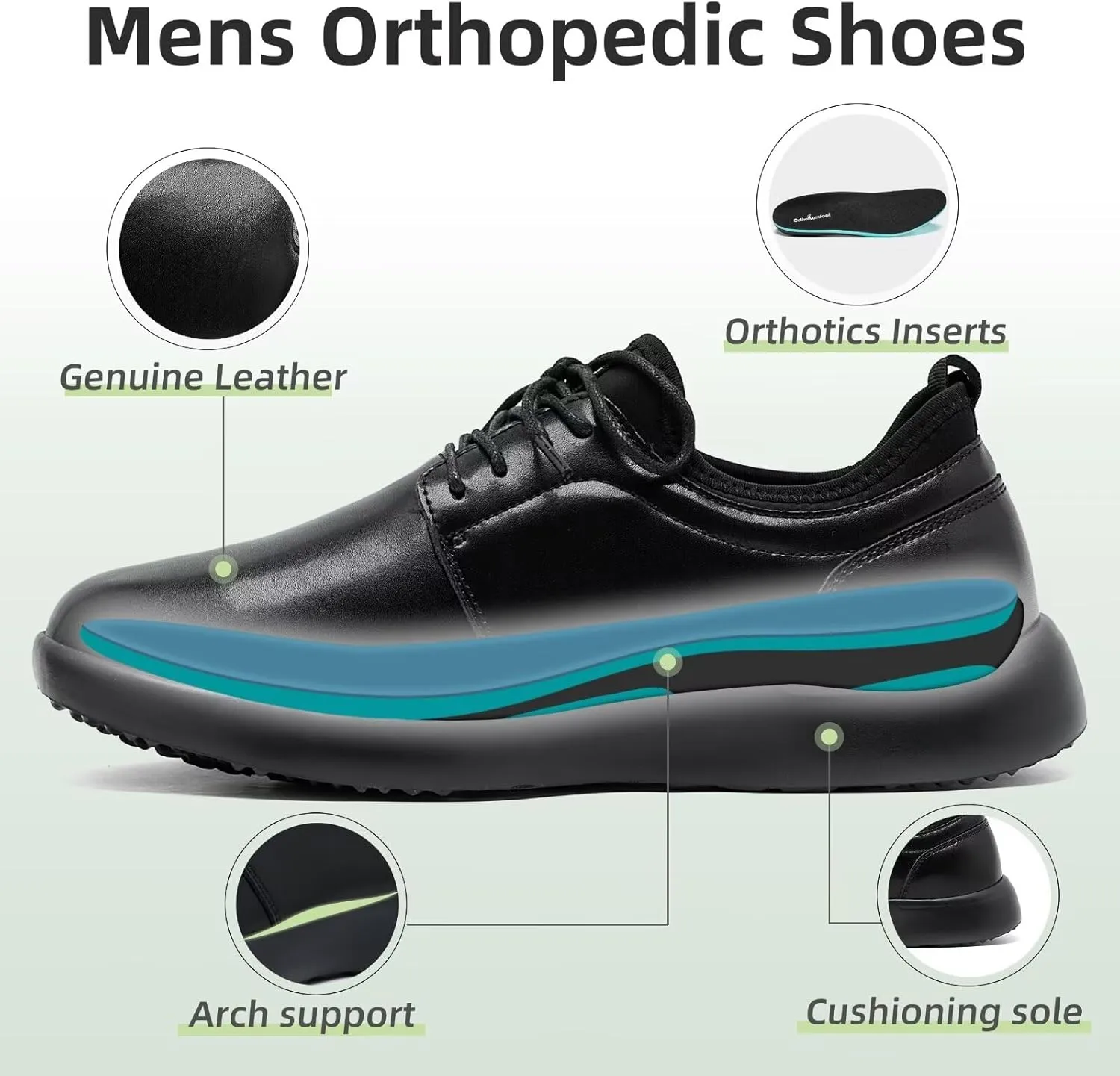 OrthoComfoot Men's Orthopedic Leather Dress Walking Shoes: Comfortable Plantar Fasciitis Fashion Sneakers with Arch Support, Casual Orthotic Business Work Shoes for Foot and Heel Pain Relief