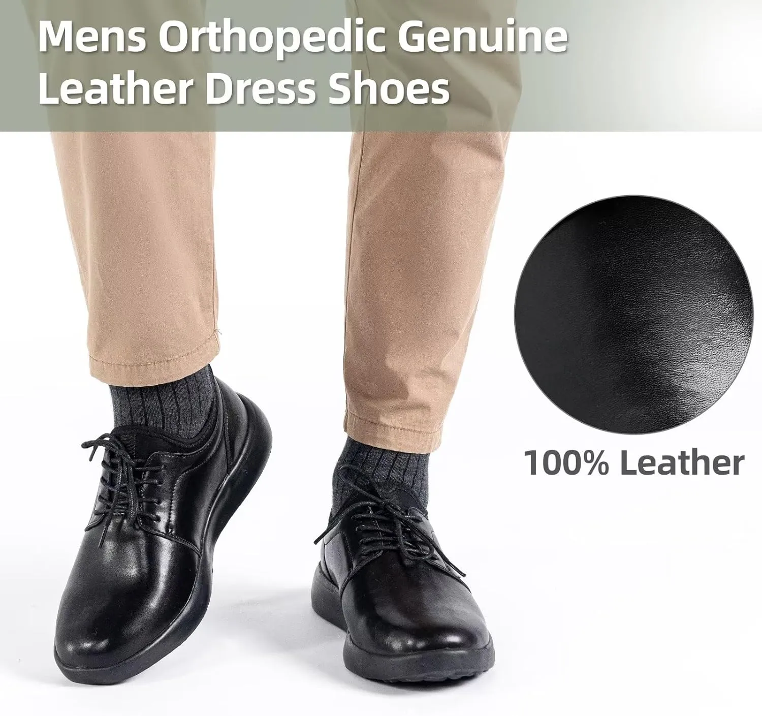 OrthoComfoot Men's Orthopedic Leather Dress Walking Shoes: Comfortable Plantar Fasciitis Fashion Sneakers with Arch Support, Casual Orthotic Business Work Shoes for Foot and Heel Pain Relief