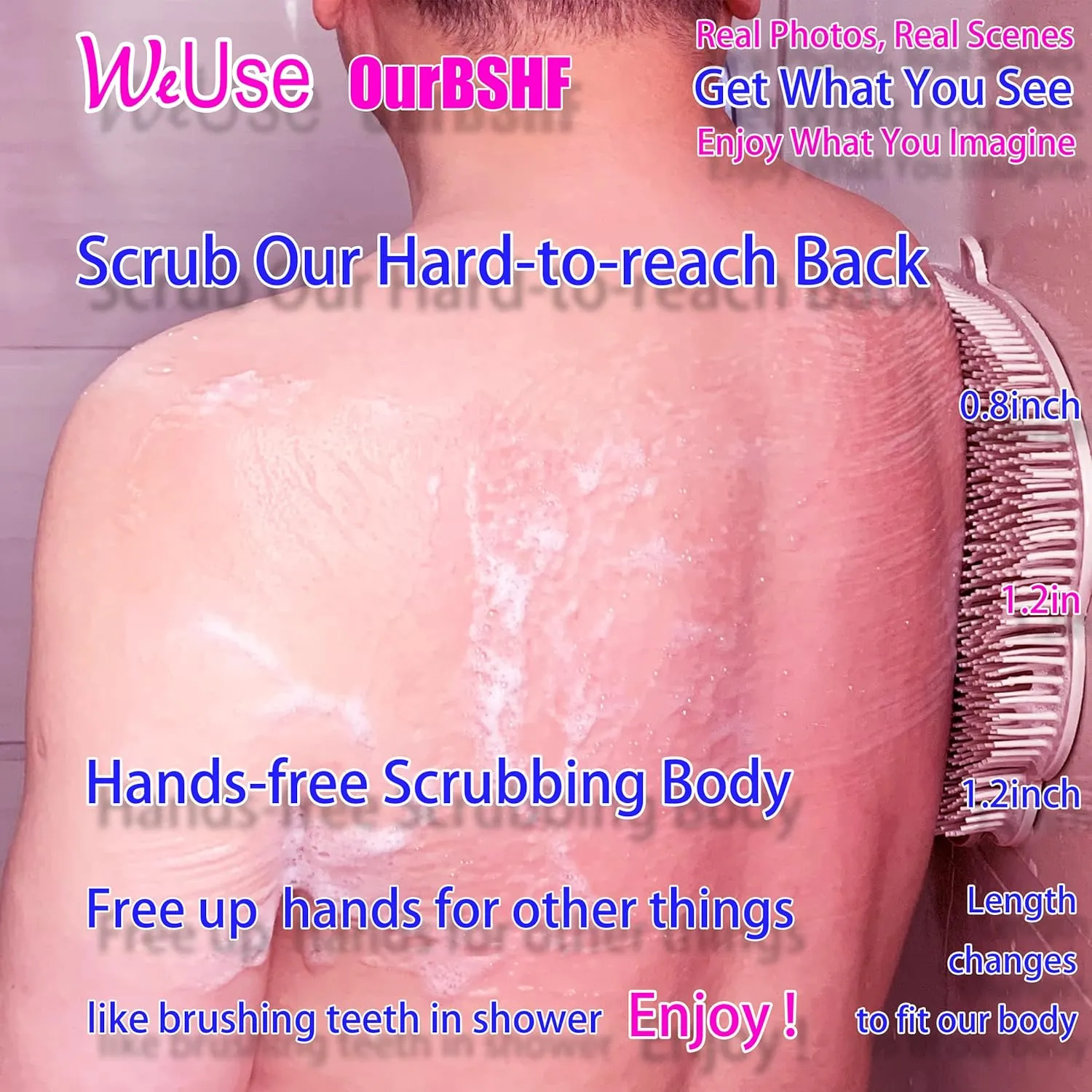 OurBSHF Back Scrubber Hands-Free for Shower. Easy to Clean Big Flat Silicone Back Washer Foot Massager Body Brush Replace Loofah Sponge. Stick to Wall to Scrub, Hang on Hook to Dry(Khaki)