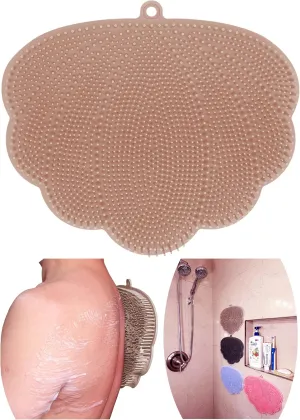OurBSHF Back Scrubber Hands-Free for Shower. Easy to Clean Big Flat Silicone Back Washer Foot Massager Body Brush Replace Loofah Sponge. Stick to Wall to Scrub, Hang on Hook to Dry(Khaki)