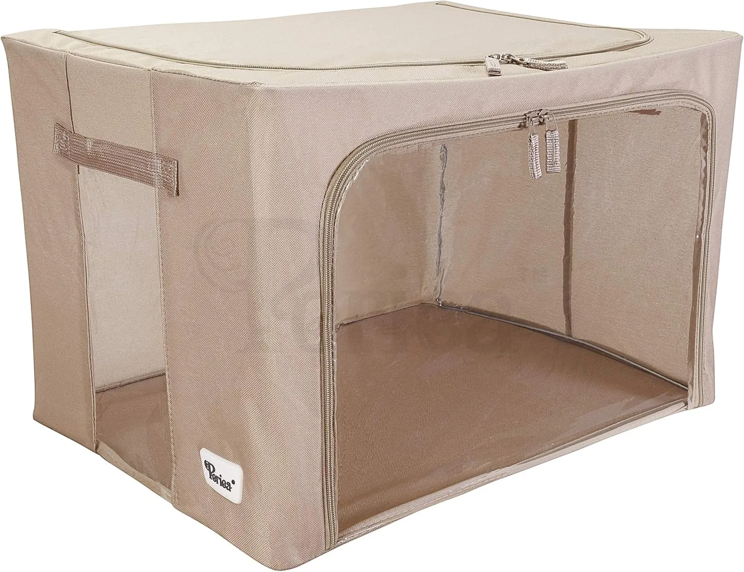 Oxford Cloth Steel Frame Storage Boxes - Under-Bed or in Closet - Pack of 2 Large Organizers (Camel)