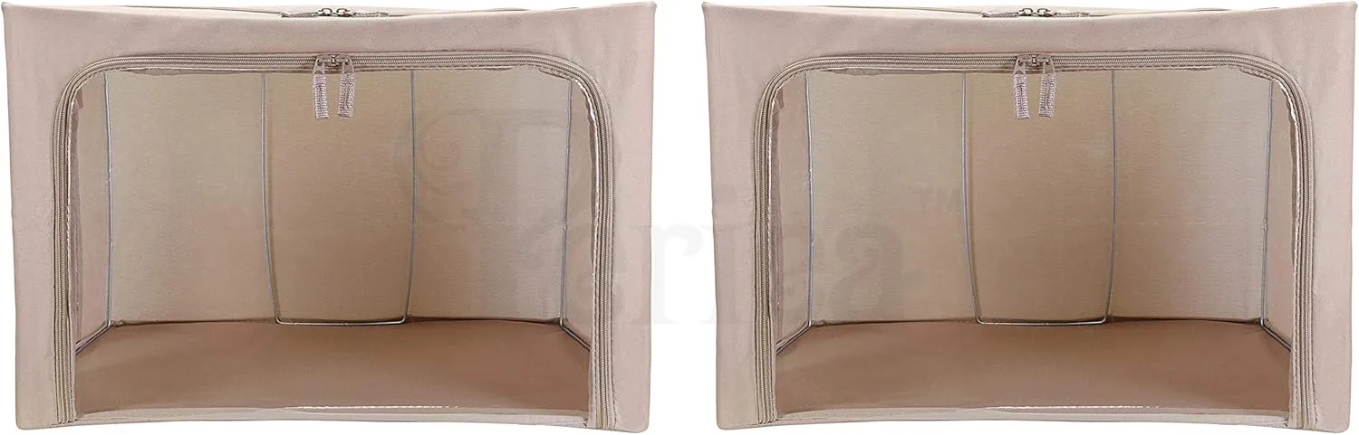 Oxford Cloth Steel Frame Storage Boxes - Under-Bed or in Closet - Pack of 2 Large Organizers (Camel)