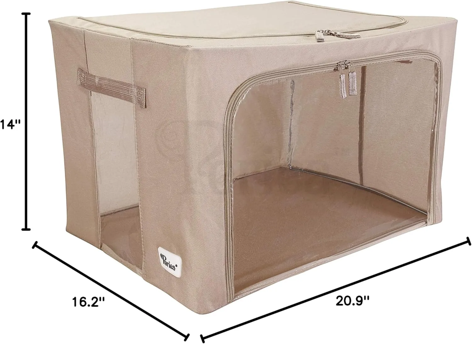 Oxford Cloth Steel Frame Storage Boxes - Under-Bed or in Closet - Pack of 2 Large Organizers (Camel)