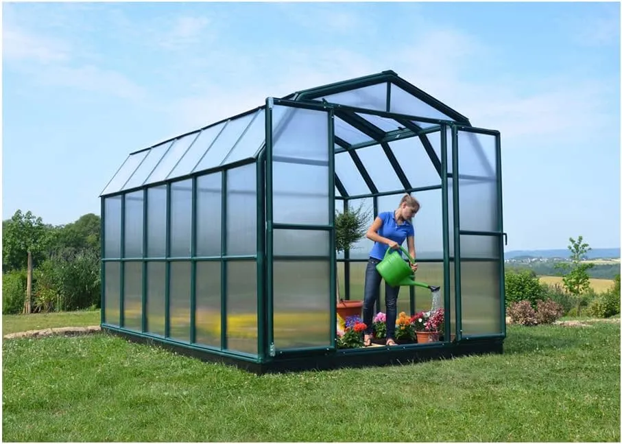 Palram - Canopia Rion Grand Gardener 2 | 8 Ft. x 20 Ft. Greenhouse, Large Clear Twin Wall Polycarbonate Heavy Duty Green House DIY Kit for Walk-in for Outdoors with Window Vent (Green w/Clear Walls)