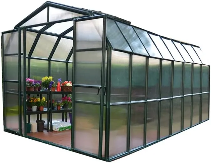 Palram - Canopia Rion Grand Gardener 2 | 8 Ft. x 20 Ft. Greenhouse, Large Clear Twin Wall Polycarbonate Heavy Duty Green House DIY Kit for Walk-in for Outdoors with Window Vent (Green w/Clear Walls)