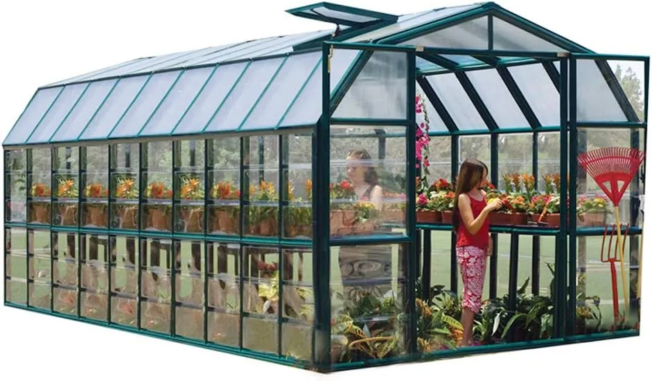 Palram - Canopia Rion Grand Gardener 2 | 8 Ft. x 20 Ft. Greenhouse, Large Clear Twin Wall Polycarbonate Heavy Duty Green House DIY Kit for Walk-in for Outdoors with Window Vent (Green w/Clear Walls)