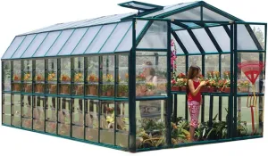 Palram - Canopia Rion Grand Gardener 2 | 8 Ft. x 20 Ft. Greenhouse, Large Clear Twin Wall Polycarbonate Heavy Duty Green House DIY Kit for Walk-in for Outdoors with Window Vent (Green w/Clear Walls)