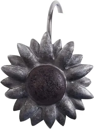 Park Designs Antique Farmhouse Sunflower Shower Curtain Hooks | Decorative Resin Bathroom Curtain Rings Set of 12 | Vintage Floral Shower Hook Set | Rustic Country Bath Accessories | Easy Glide