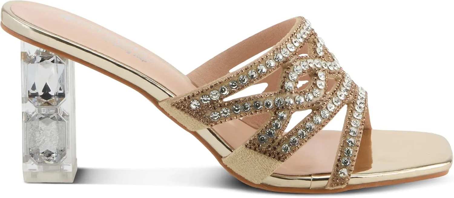 PATRIZIA Women's KNOWLES Slide Dress Sandals - Crystal Detailing, Clear Diamond-Cut Heel, Elegant Design