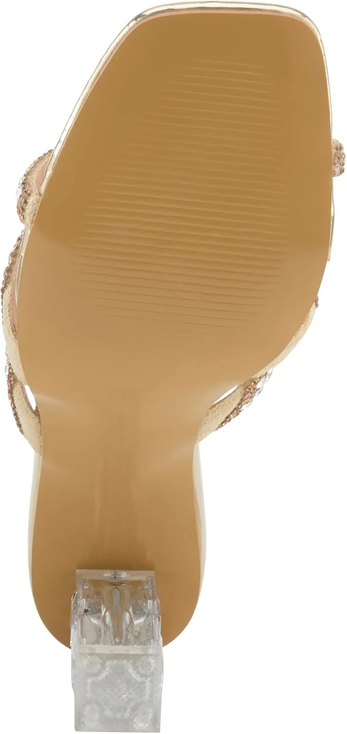 PATRIZIA Women's KNOWLES Slide Dress Sandals - Crystal Detailing, Clear Diamond-Cut Heel, Elegant Design