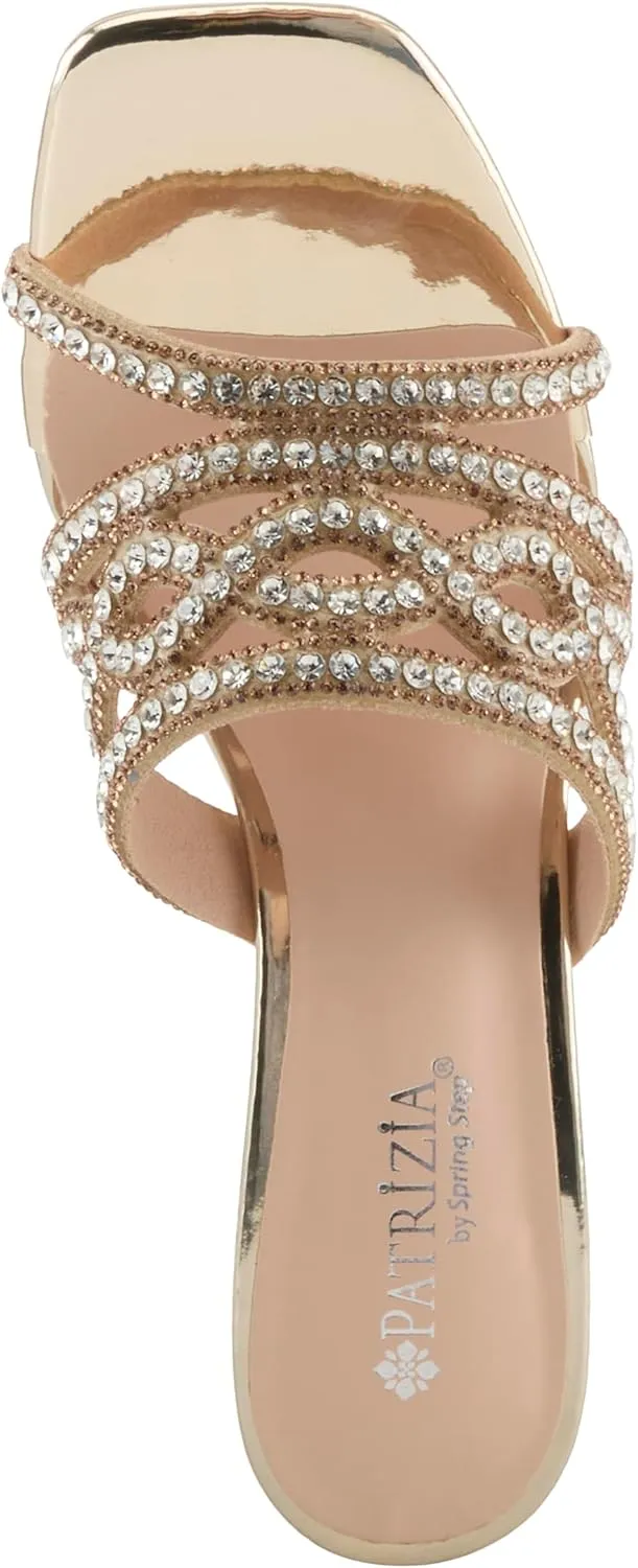 PATRIZIA Women's KNOWLES Slide Dress Sandals - Crystal Detailing, Clear Diamond-Cut Heel, Elegant Design