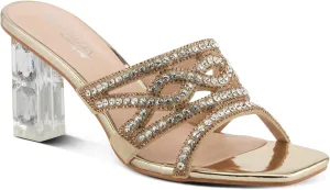 PATRIZIA Women's KNOWLES Slide Dress Sandals - Crystal Detailing, Clear Diamond-Cut Heel, Elegant Design
