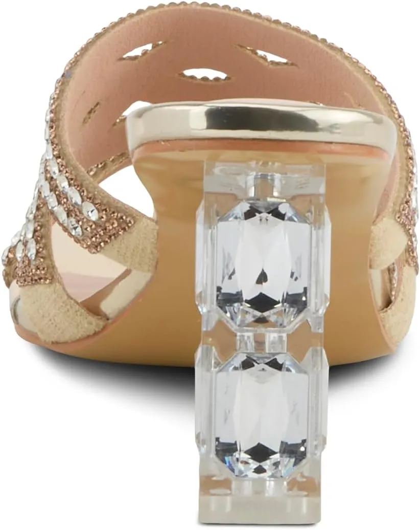 PATRIZIA Women's KNOWLES Slide Dress Sandals - Crystal Detailing, Clear Diamond-Cut Heel, Elegant Design