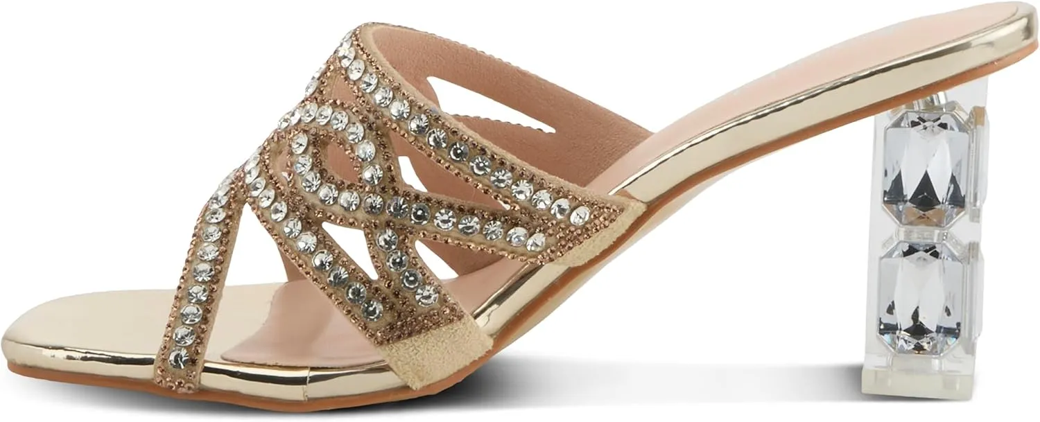 PATRIZIA Women's KNOWLES Slide Dress Sandals - Crystal Detailing, Clear Diamond-Cut Heel, Elegant Design