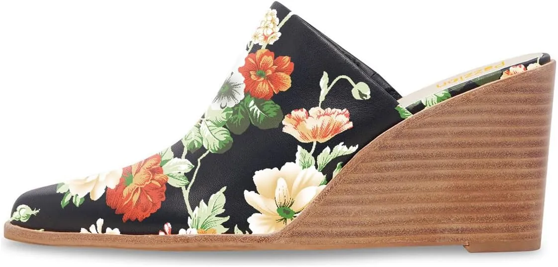 Pazzion Women Closed Almond Toe Wedge Heel Mules Backless High Heeled Clogs Slip On Slides Sandals Casual Walking Party Shoes Size 4-16 US