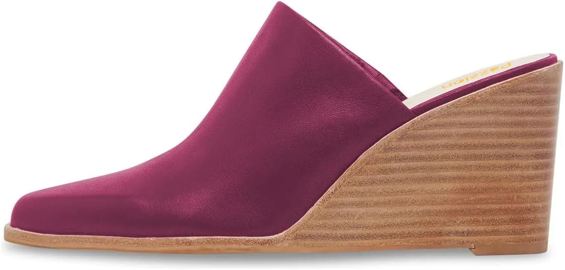 Pazzion Women Closed Almond Toe Wedge Heel Mules Backless High Heeled Clogs Slip On Slides Sandals Casual Walking Party Shoes Size 4-16 US