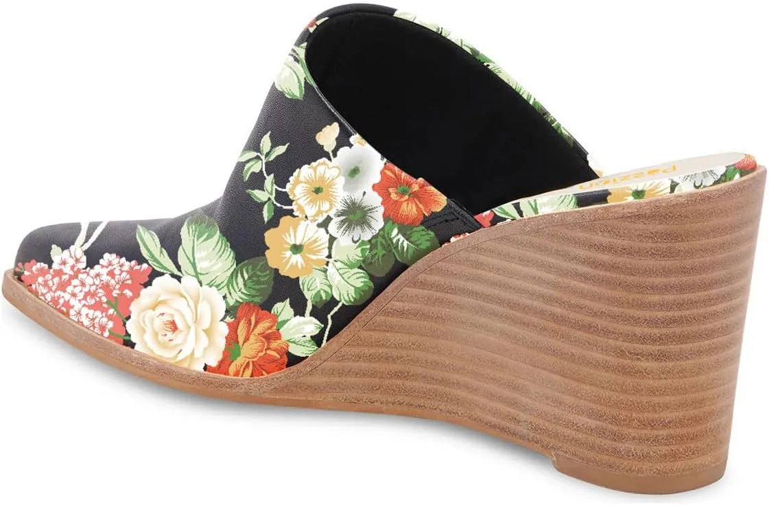 Pazzion Women Closed Almond Toe Wedge Heel Mules Backless High Heeled Clogs Slip On Slides Sandals Casual Walking Party Shoes Size 4-16 US