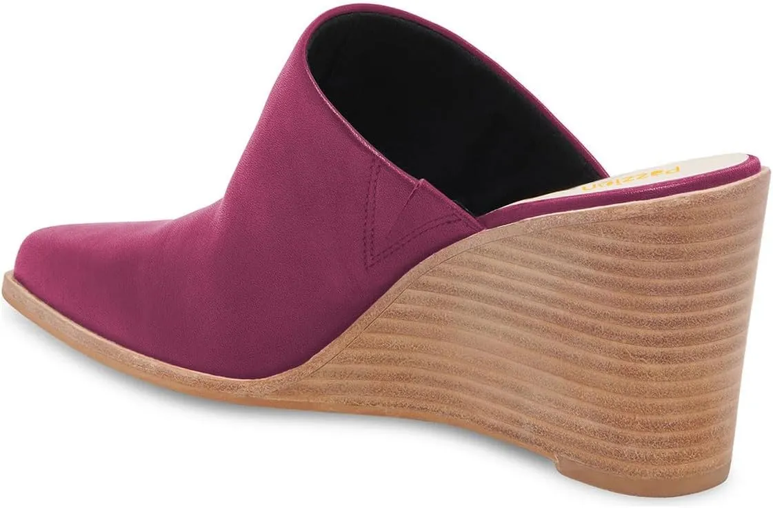 Pazzion Women Closed Almond Toe Wedge Heel Mules Backless High Heeled Clogs Slip On Slides Sandals Casual Walking Party Shoes Size 4-16 US