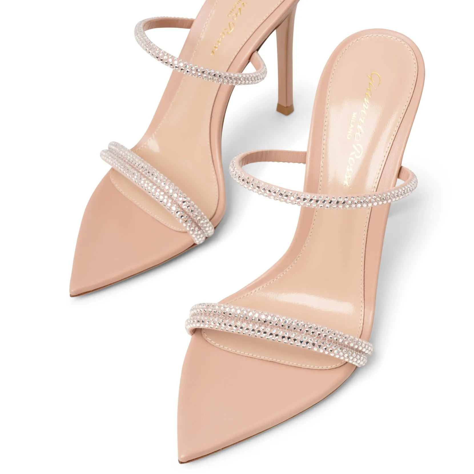 Peach crystal 100 mule sandals