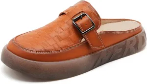 pearlzone Mules for Women Flats Backless Loafers Shoes Slip on Slippers ，Metal Decoration Leather Mules Casual Shoes