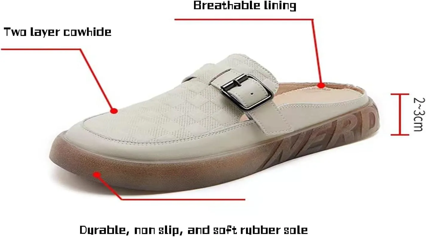 pearlzone Mules for Women Flats Backless Loafers Shoes Slip on Slippers ，Metal Decoration Leather Mules Casual Shoes