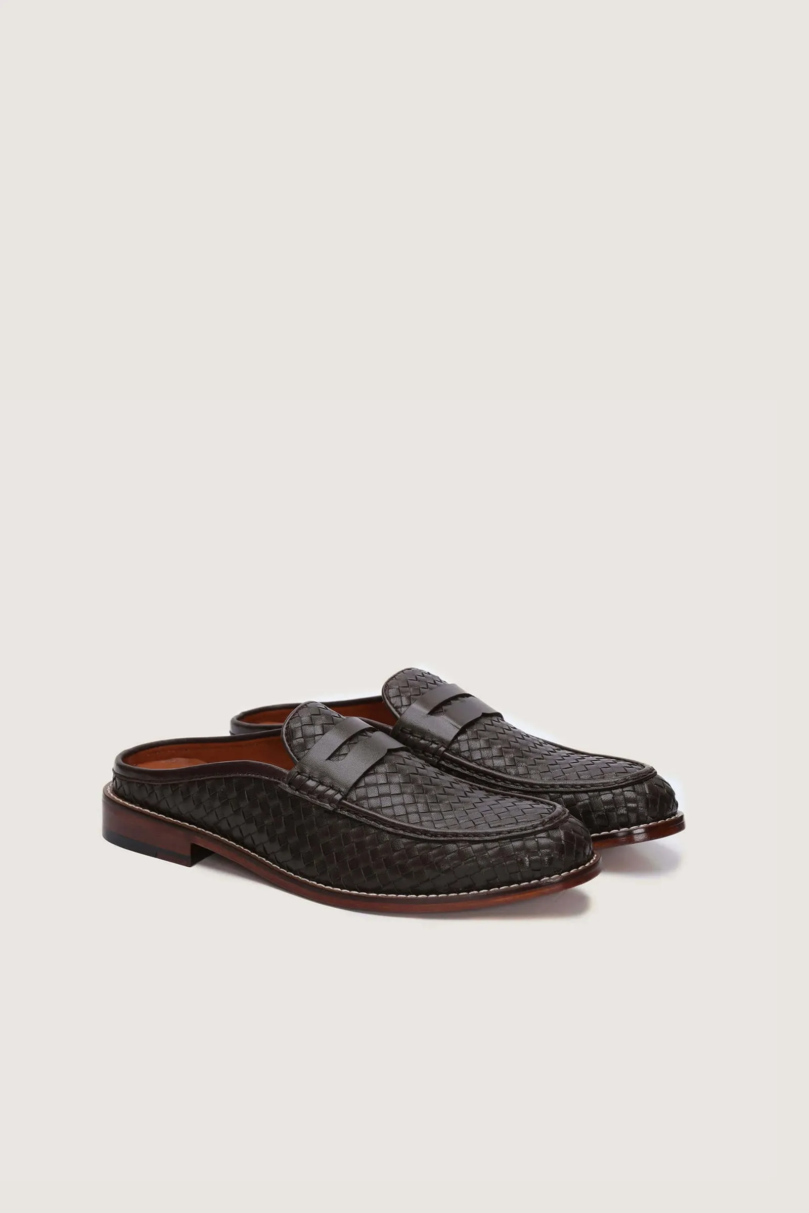 Penny Backless Woven Leather Mules