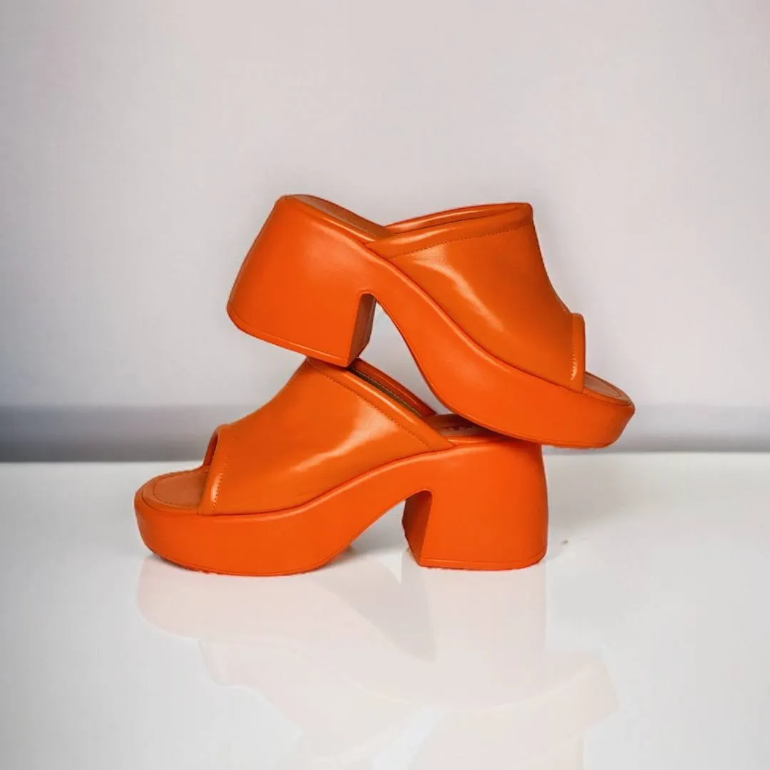 Platformed Mules in orange