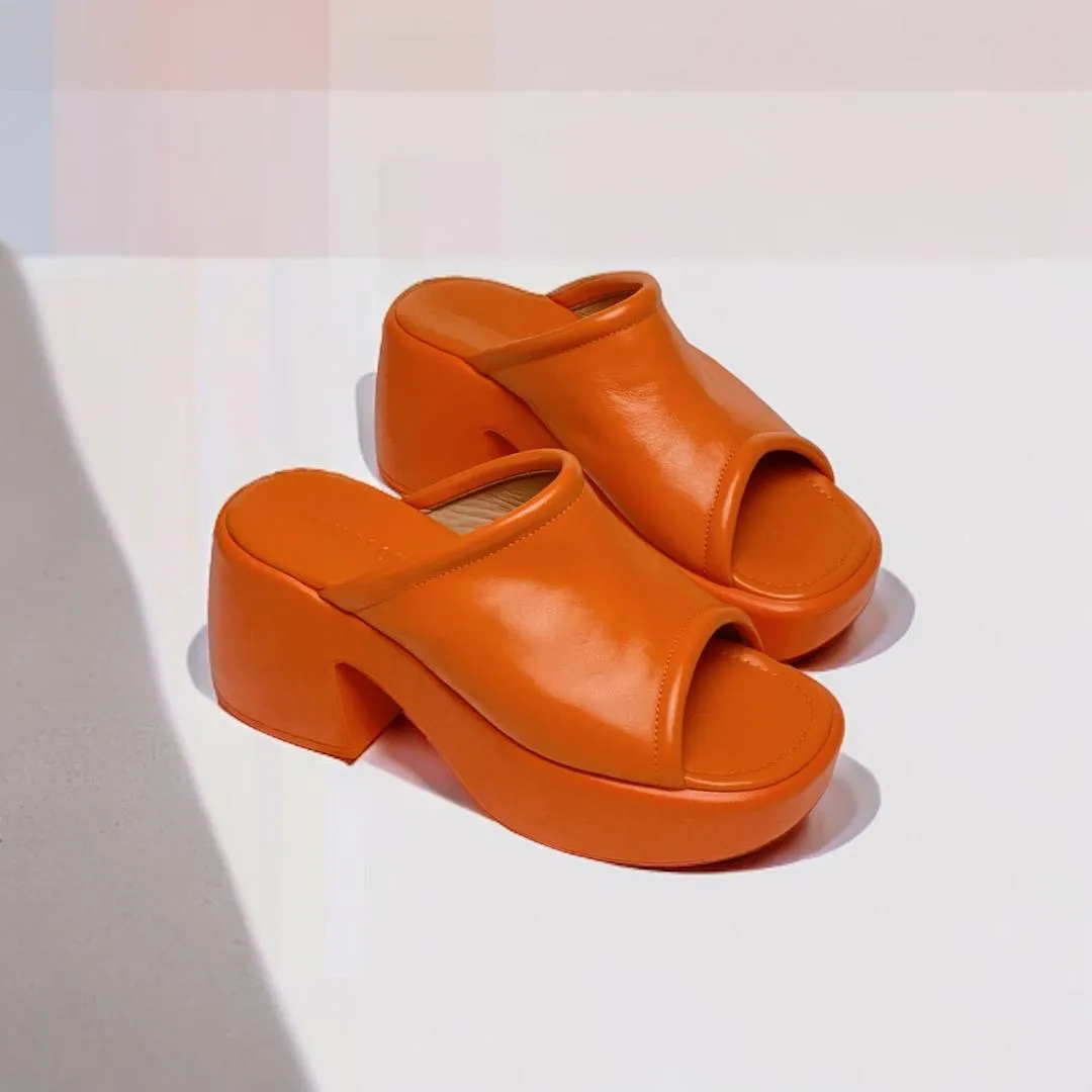 Platformed Mules in orange