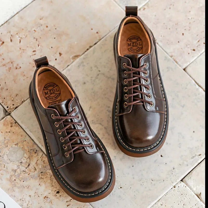 Preppy Style Retro Lace-up Platform Leather Shoes