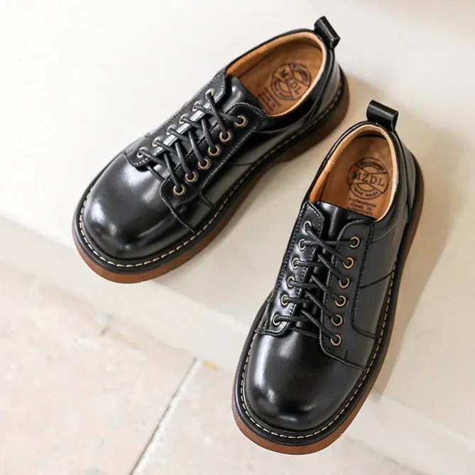 Preppy Style Retro Lace-up Platform Leather Shoes