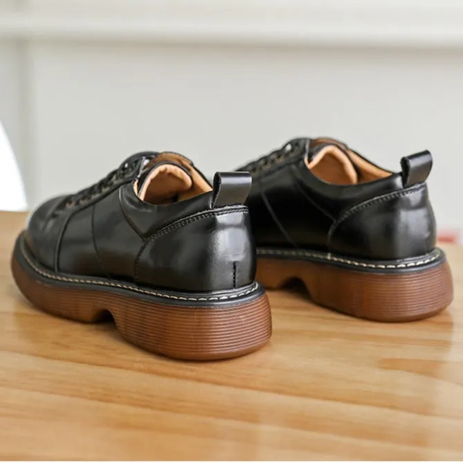 Preppy Style Retro Lace-up Platform Leather Shoes