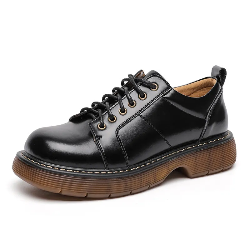 Preppy Style Retro Lace-up Platform Leather Shoes