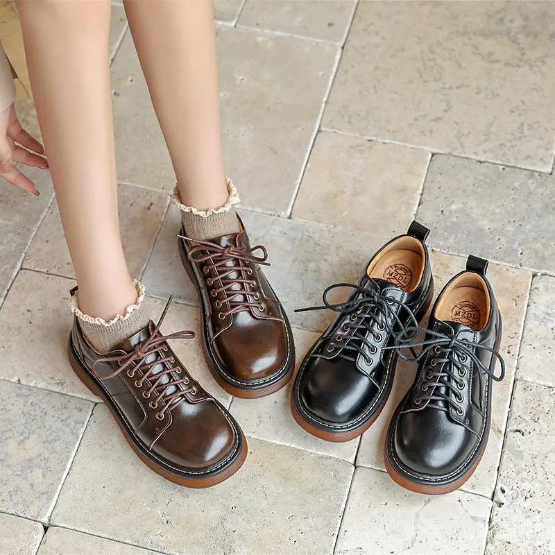 Preppy Style Retro Lace-up Platform Leather Shoes