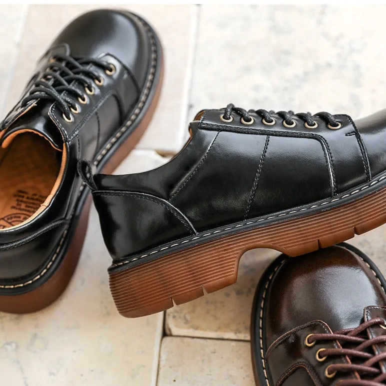Preppy Style Retro Lace-up Platform Leather Shoes