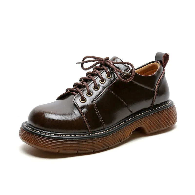 Preppy Style Retro Lace-up Platform Leather Shoes