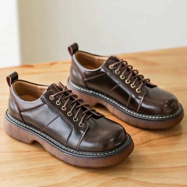 Preppy Style Retro Lace-up Platform Leather Shoes