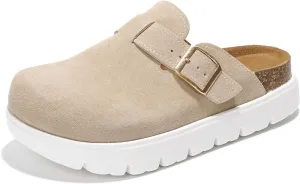 Project Cloud Genuine Leather Platform Clogs for Women Footwear - Memory Foam Arch Support Cork Footbed Casual Shoes & Mules for Women 2025 (Benton Chunky)
