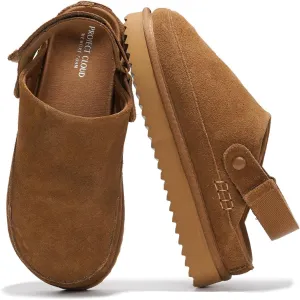 Project Cloud Genuine Suede Clogs for Women - Memory Foam Platform Clogs Womens Shoes - Nonslip Slides for Women w/ Straps Lightweight Womens Clogs & Mules for Women 2025 (Goldstar, CHSTNUT, 8.5)